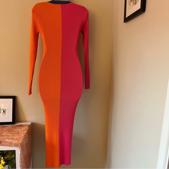 Staud x Birkenstock Pink and Orange Shoko Long Sleeve Midi Dress Medium - Picture 11 of 16